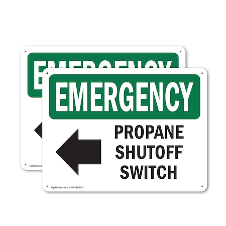 Signmission Propane Shutoff Switch (Left Arrow) With Symbol, 24 in W x Rectangle, Plastic OS-2PACK-EM-P-1824-L-10414